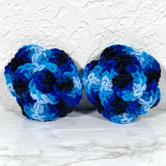Hand Crafted Accessories - Set Of 2 Blue Crochet Flower Barrettes